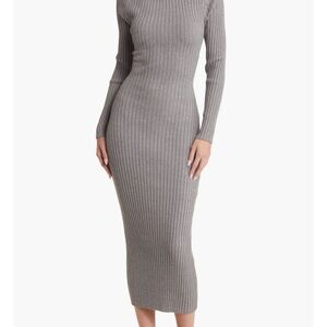 Bardot Vigo Rib Twist Back Cutout Long Sleeve Midi Sweater Dress size-M